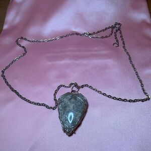 Fossilized Coral Cab Pendant w/ Silver Chain Necklace